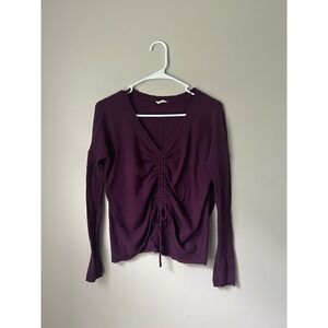 Aeropostale Womens Purple Long Sleeve V Neck Waffle Knit IndieSleeze  Normcore